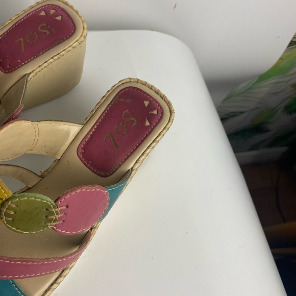 90’s Multi Coloured Slip On Wedge Sandals  Maybe made in Brazil!! Sz 37 - Picture 6 of 7
